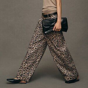 NWT Leon Double Hem High-Rise Wide-Leg Cuffed Jeans by Pilcro - Leopard, size 26